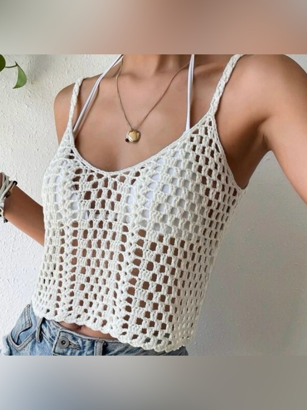 Crochet Knit Tank Top - White